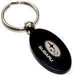 Black Aluminum Metal Oval Subaru Logo Key Chain Fob Chrome Ring