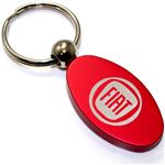 Red Aluminum Metal Oval Fiat Logo Key Chain Fob Chrome Ring