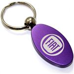 Purple Aluminum Metal Oval Fiat Logo Key Chain Fob Chrome Ring
