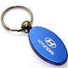 Blue Aluminum Metal Oval Hyundai Logo Key Chain Fob Chrome Ring