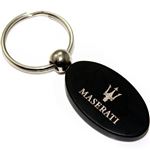 Black Aluminum Metal Oval Maserati Logo Key Chain Fob Chrome Ring