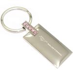 Ford Mustang Logo Metal Chrome Rectangular Pink Crystal Diamond Bling Key Chain