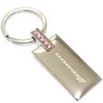 Dodge Stripes Logo Metal Chrome Rectangular Pink Crystal Diamond Bling Key Chain