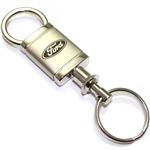 Ford Logo Metal Satin Chrome Valet Pull Apart Car Key Chain Ring Fob