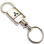 Mitsubishi Logo Metal Satin Chrome Valet Pull Apart Key Chain Ring Fob