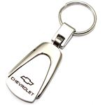 Genuine Chevrolet Bowtie Logo Metal Chrome Tear Drop Key Chain Ring Fob