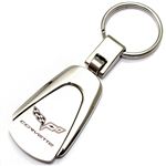 Genuine Chevrolet Corvette C6 Logo Metal Chrome Tear Drop Key Chain Ring Fob