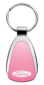 Genuine Ford Pink Logo Metal Chrome Tear Drop Key Chain Ring Fob
