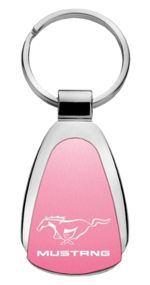 Genuine Ford Mustang Pink Logo Metal Chrome Tear Drop Key Chain Ring Fob