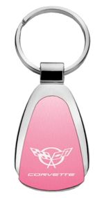 Genuine Chevy Corvette C5 Pink Logo Metal Chrome Tear Drop Key Chain Ring Fob