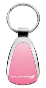 Genuine Dodge Stripes Pink Logo Metal Chrome Tear Drop Key Chain Ring Fob