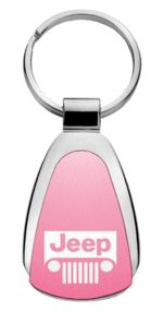 Genuine Jeep Grille Pink Logo Metal Chrome Tear Drop Key Chain Ring Fob