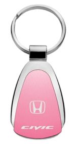 Genuine Honda Civic Pink Logo Metal Chrome Tear Drop Key Chain Ring Fob