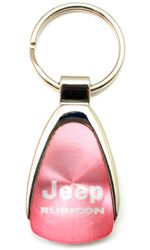 Genuine Jeep Rubicon Pink Logo Metal Chrome Tear Drop Key Chain Ring Fob