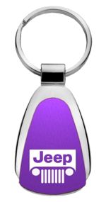 Genuine Jeep Grille Purple Logo Metal Chrome Tear Drop Key Chain Ring Fob