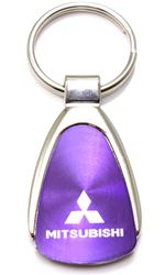 Premium Mitsubishi Purple Logo Metal Chrome Tear Drop Key Chain Ring Fob