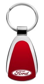 Genuine Ford Red Logo Metal Chrome Tear Drop Key Chain Ring Fob