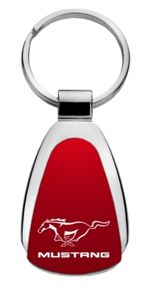 Genuine Ford Mustang Red Logo Metal Chrome Tear Drop Key Chain Ring Fob