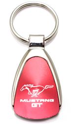 Genuine Ford Mustang GT Red Logo Metal Chrome Tear Drop Key Chain Ring Fob