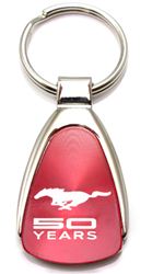 Genuine Ford Mustang 50 Years Red Logo Metal Chrome Tear Drop Key Chain Ring Fob
