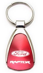Genuine Ford Raptor Red Logo Metal Chrome Tear Drop Key Chain Ring Fob