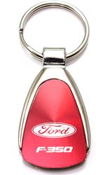 Genuine Ford F-350 Red Logo Metal Chrome Tear Drop Key Chain Ring Fob