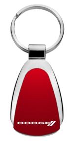 Genuine Dodge Stripes Red Logo Metal Chrome Tear Drop Key Chain Ring Fob