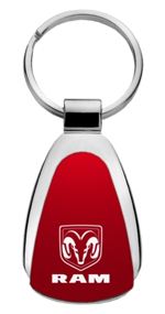 Genuine Dodge Ram Red Logo Metal Chrome Tear Drop Key Chain Ring Fob