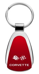 Genuine Chevrolet Corvette C3 Red Logo Metal Chrome Tear Drop Key Chain Ring Fob