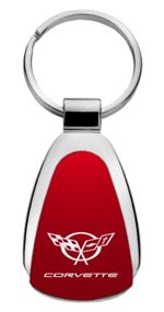 Genuine Chevrolet Corvette C5 Red Logo Metal Chrome Tear Drop Key Chain Ring Fob