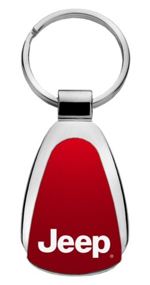 Genuine Jeep Red Logo Metal Chrome Tear Drop Key Chain Ring Fob