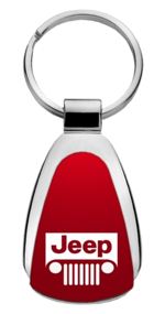 Genuine Jeep Grille Red Logo Metal Chrome Tear Drop Key Chain Ring Fob