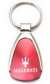 Premium Maserati Red Logo Metal Chrome Tear Drop Key Chain Ring Fob