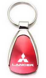 Premium Mitsubishi Lancer Red Logo Metal Chrome Tear Drop Key Chain Ring Fob