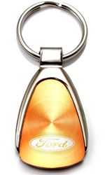 Genuine Ford Orange Logo Metal Chrome Tear Drop Key Chain Ring Fob