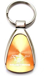 Genuine Ford Mustang Orange Logo Metal Chrome Tear Drop Key Chain Ring Fob