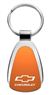 Genuine Chevrolet Bowtie Orange Logo Metal Chrome Tear Drop Key Chain Ring Fob
