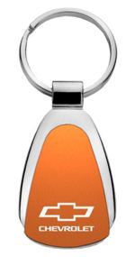 Genuine Chevrolet Bowtie Orange Logo Metal Chrome Tear Drop Key Chain Ring Fob