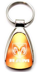 Genuine Dodge Ram Orange Logo Metal Chrome Tear Drop Key Chain Ring Fob