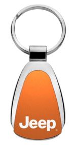 Genuine Jeep Orange Logo Metal Chrome Tear Drop Key Chain Ring Fob