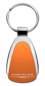Genuine Chrysler Orange Logo Metal Chrome Tear Drop Key Chain Ring Fob