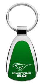 Ford Mustang 5.0 Aqua Green Logo Metal Chrome Tear Drop Key Chain Ring Fob