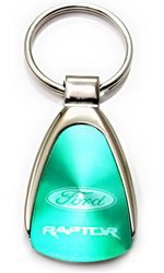 Genuine Ford Raptor Aqua Green Logo Metal Chrome Tear Drop Key Chain Ring Fob