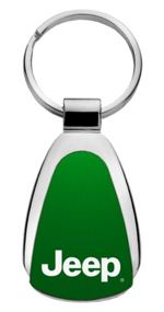 Genuine Jeep Aqua Green Logo Metal Chrome Tear Drop Key Chain Ring Fob