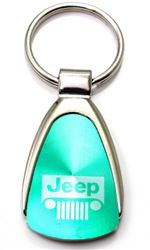 Genuine Jeep Grille Aqua Green Logo Metal Chrome Tear Drop Key Chain Ring Fob