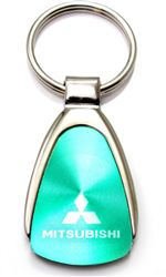Genuine Mitsubishi Aqua Green Logo Metal Chrome Tear Drop Key Chain Ring Fob