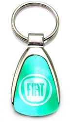 Premium Fiat Aqua Green Logo Metal Chrome Tear Drop Key Chain Ring Fob