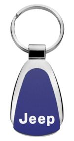 Authentic Jeep Blue Logo Metal Chrome Tear Drop Key Chain Ring Fob