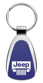 Authentic Jeep Grille Blue Logo Metal Chrome Tear Drop Key Chain Ring Fob