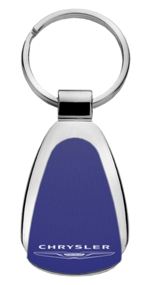 Authentic Chrysler Blue Logo Metal Chrome Tear Drop Key Chain Ring Fob